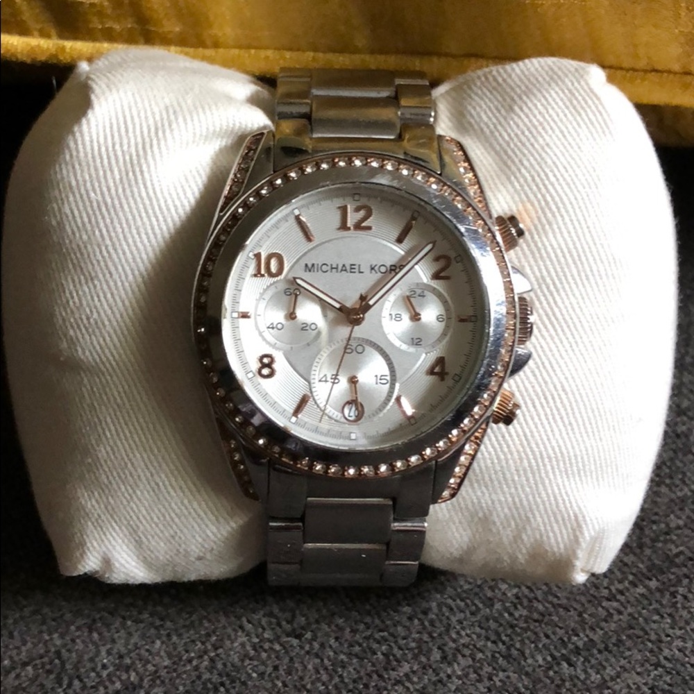 Michael Kors silver and rose gold watch